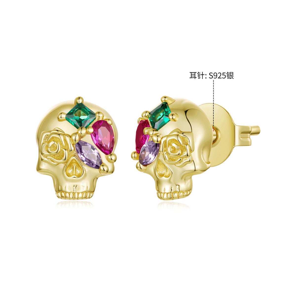 925 Sterling Silver Gold Plated CZ Pavé 0.9 x 0.7 cm Stud Earrings for Women