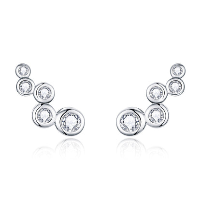 925 Sterling Silver Earrings with Pavé Setting CZ, 0.5x1.2 cm for Women