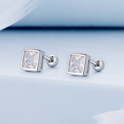 925 Sterling Silver 5mm Pavé Setting CZ Earrings for Women
