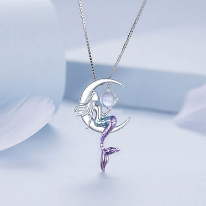 925 Sterling Silver 29x18mm Moonstone Pendant Necklace with Enamel Process