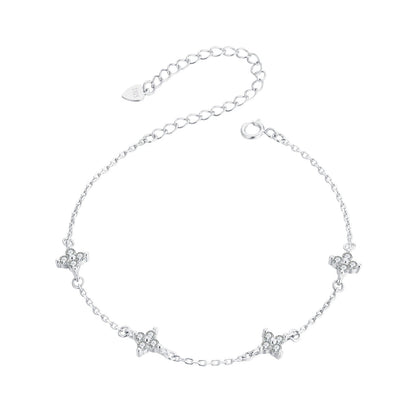 925 Sterling Silver White Gold Plated Adjustable CZ Bracelet for Women