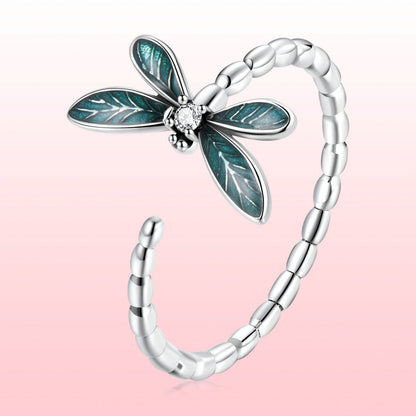 925 Sterling Silver Dragonfly Ring with Enamel & CZ for Women