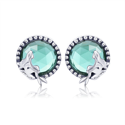 S925 Oxidized Silver Transparent Glass Earrings for Women