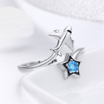 S925 Sterling Silver Star and Airplane Ring Set for Women