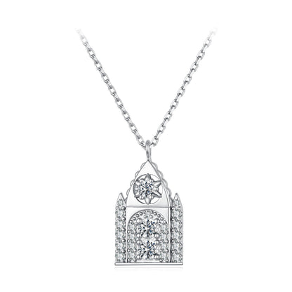 925 Sterling Silver White Gold Plated Moissanite CZ Pavé 40+5cm Necklace for Women