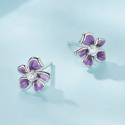 S925 Sterling Silver Plated Platinum Enamel Earrings for Women