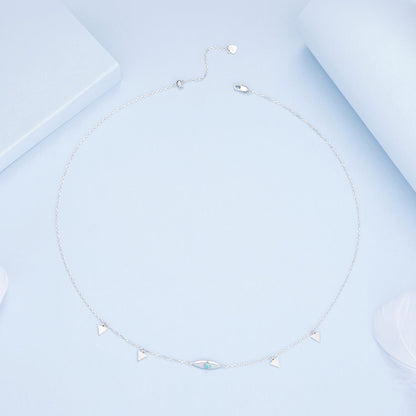 925 Sterling Silver Opal Pendant Necklace for Women - 40+5cm Adjustable Length