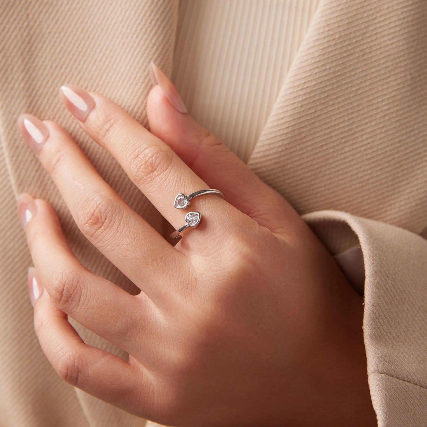 925 Sterling Silver Heart Shaped 0.17cm CZ Ring for Women