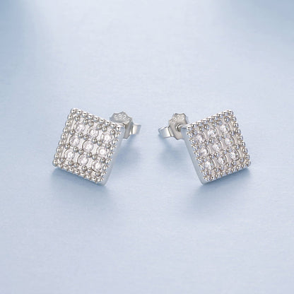 925 Sterling Silver 0.8cm Pavé Setting CZ White Gold Plated Earrings for Women