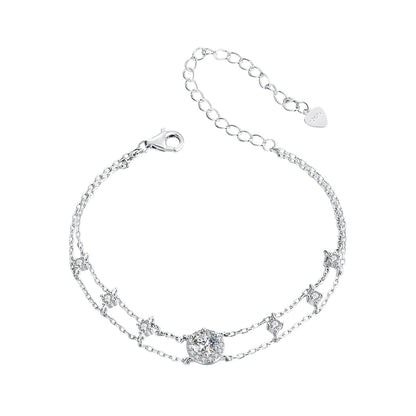 925 Sterling Silver 5.0mm Moissanite Bracelet with CZ and White Gold Plating for Women
