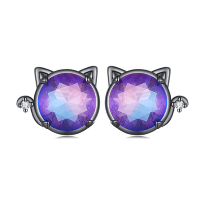 925 Sterling Silver Earrings with Pavé CZ and Transparent Glass in Black Gold, 1.0*1.2cm, for Women