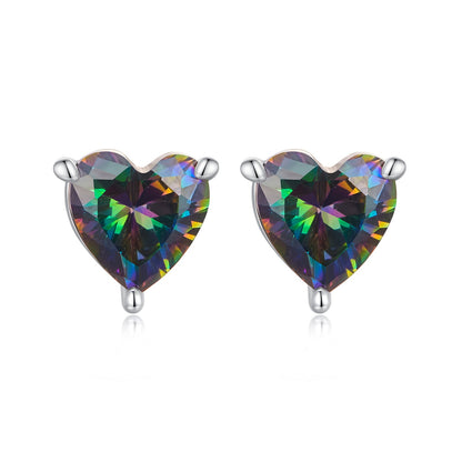 925 Sterling Silver Earrings 7mm Width with Transparent Glass for Women
