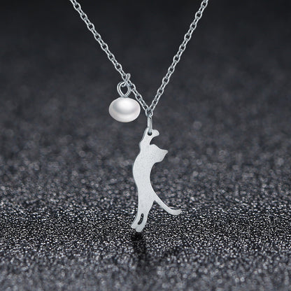 925 Sterling Silver 0.6 Carat Pearl Necklace for Women