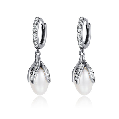 925 Sterling Silver Oxidized Silver Freshwater Pearl Earrings