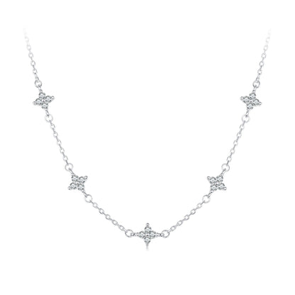 925 Sterling Silver Pave Setting CZ Necklace with White Gold Plating 400mm for Women