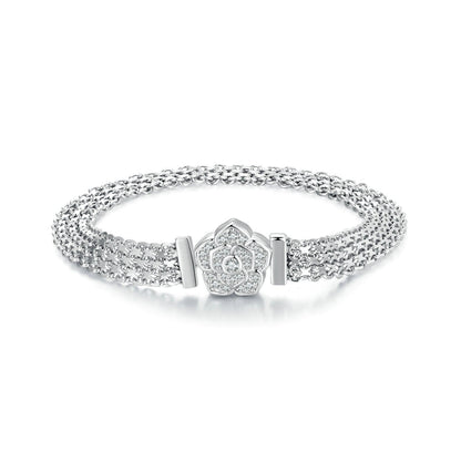 925 Sterling Silver and Platinum Plated 17.0 cm Pavé Setting CZ Bracelet for Women