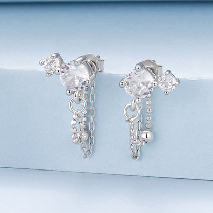 925 Sterling Silver White Gold Plated Pavé Setting CZ Earrings, 1.5cm for Women
