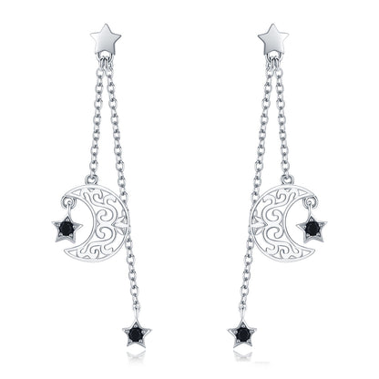 925 Sterling Silver Earrings with Plated Platinum and CZ - 4.4 x 1.0 cm for Women
