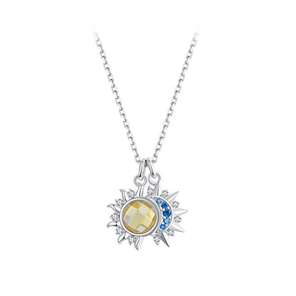925 Sterling Silver Necklace with Transparent Glass and Pavé Setting CZ - Length 450mm