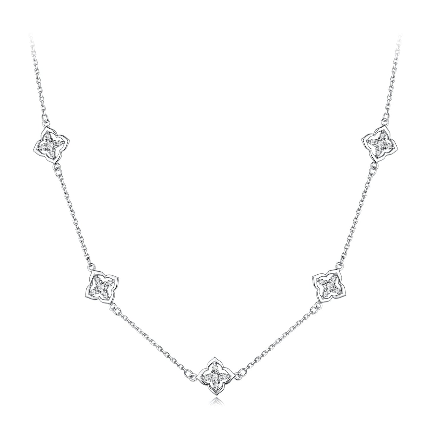 925 Sterling Silver + Moissanite Necklace with Plated White Gold - 40+5cm Length for Women