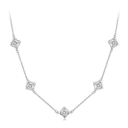 925 Sterling Silver + Moissanite Necklace with Plated White Gold - 40+5cm Length for Women