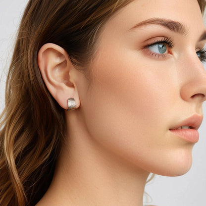 925 Sterling Silver Earrings for Women with White Gold Plating - 1.1cm x 0.7cm
