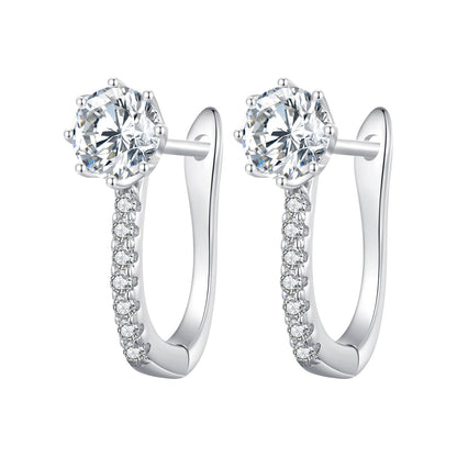 925 Sterling Silver Earrings with Pavé Setting CZ, Platinum Plated, 16x5.5mm for Women