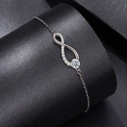 925 Sterling Silver Moissanite Pavé Bracelet for Women - 21cm, White Gold Plated, CZ