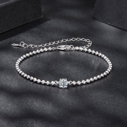 925 Sterling Silver Moissanite Bracelet 15+6cm with White Gold Plating for Women