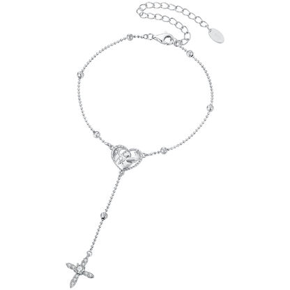 925 Sterling Silver White Gold Plated CZ Heart 15+6cm Bracelet for Women