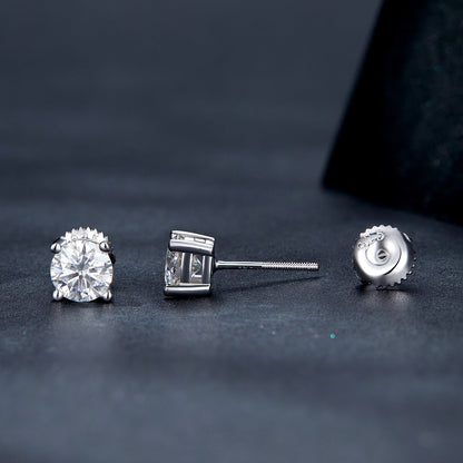 925 Sterling Silver Earrings with Moissanite in Style S, 0.5cm for Women
