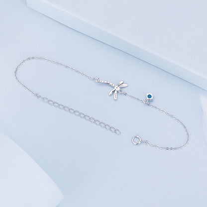 925 Sterling Silver 16.5cm+5cm Enamel Dragonfly Bracelet for Women
