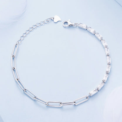 925 Sterling Silver Pavé Setting CZ Bracelet with Platinum Plating, Adjustable 14.5+3cm, for Women