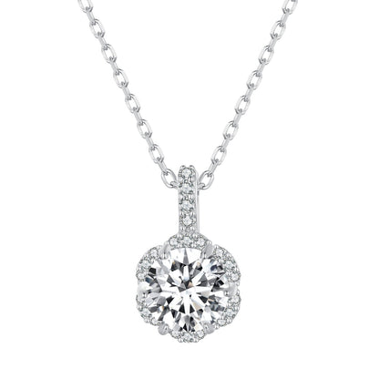 925 Sterling Silver Moissanite Pendant Necklace for Women - 45cm