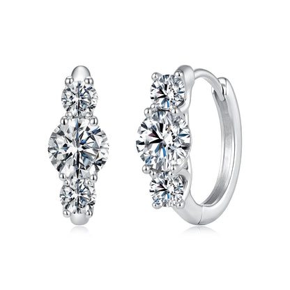 925 Sterling Silver White Gold Plated Moissanite 1.3x0.5cm Hoop Earrings for Women