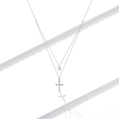 925 Sterling Silver Adjustable Platinum Plated Necklace with CZ - 1.4cm for Women