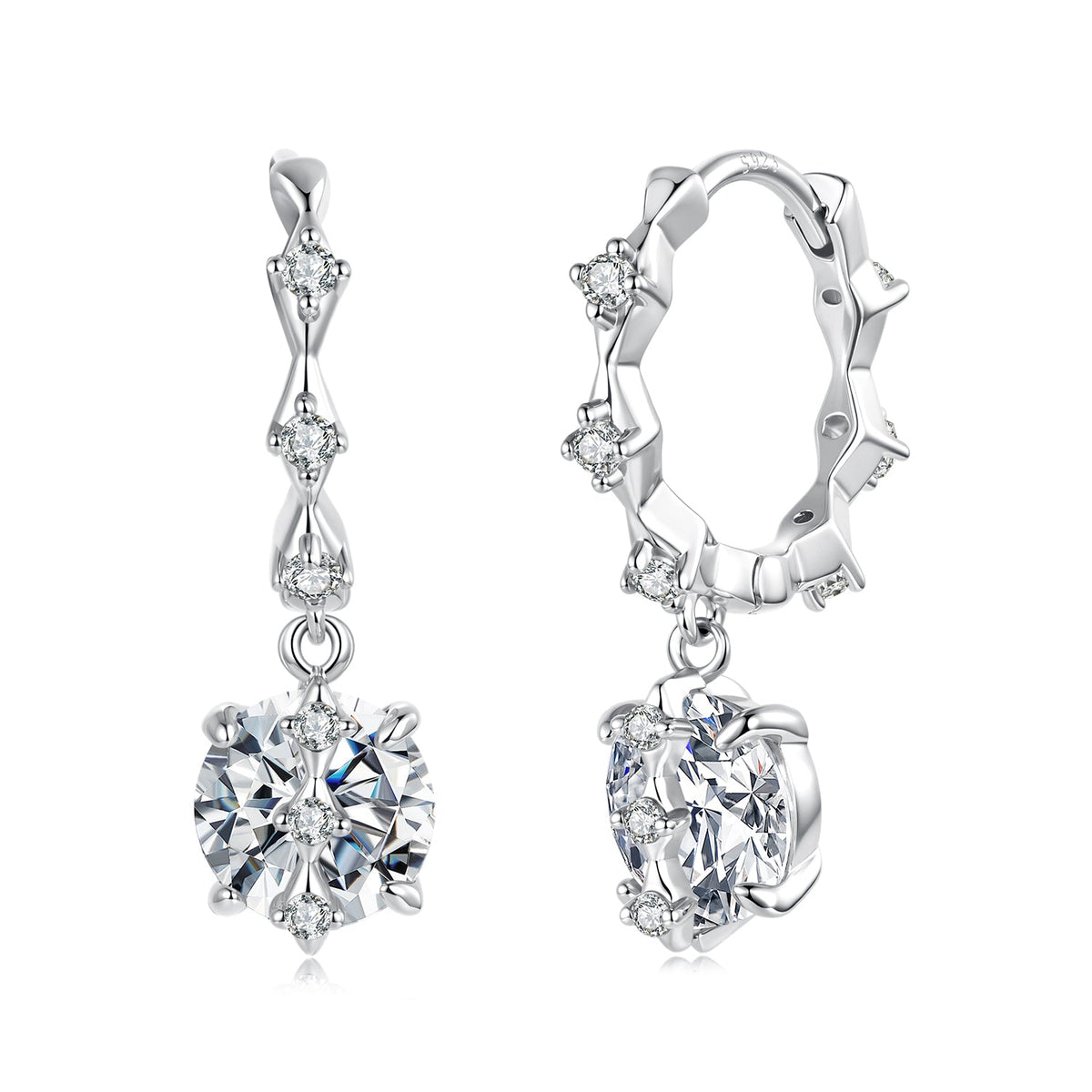 925 Sterling Silver White Gold Plated 1 Carat Moissanite Pavé CZ 2.2cm Hoop Earrings for Women