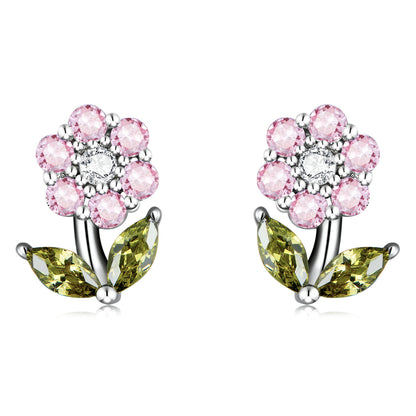 925 Sterling Silver Earrings with Pavé Setting CZ in White Gold