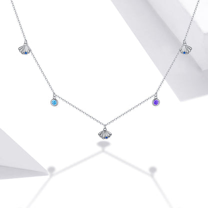 925 Sterling Silver Adjustable Necklace with Scallop Design and Pavé Setting CZ