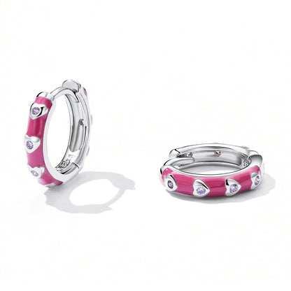 925 Sterling Silver Enamel CZ Earrings for Women, 1.2*0.3cm, Platinum Plated