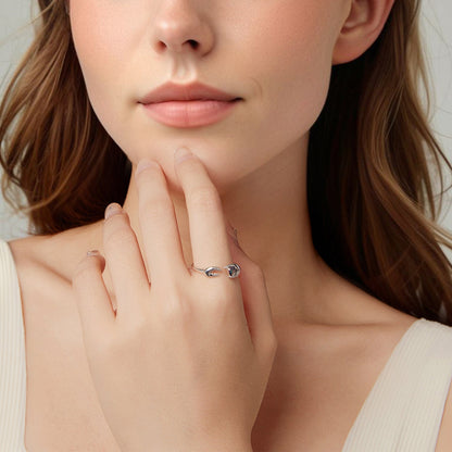 925 Sterling Silver Transparent Glass Oxidized Silver Ring for Women