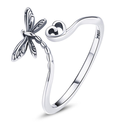 925 Sterling Silver Dragonfly Ring for Women
