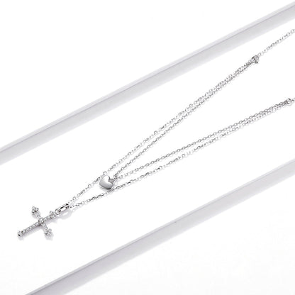 925 Sterling Silver Adjustable Platinum Plated Necklace with CZ - 1.4cm for Women