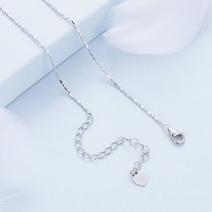 925 Sterling Silver Necklace with Pavé Setting CZ, Length 390+60mm, Pendant Size 8x15mm, for Women