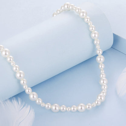 925 Sterling Silver White Gold Plated Necklace with Synthetic Pearls for Women