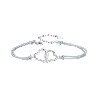 925 Sterling Silver Bracelet with Pavé Setting CZ, 170+50mm Length, White Gold Plated for Women