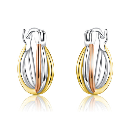 S925 Sterling Silver Earrings with Platinum, Rose Gold, and Gold Plating for Women