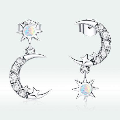 925 Sterling Silver Earrings with Translucent Opal and CZ in Oxidized Finish