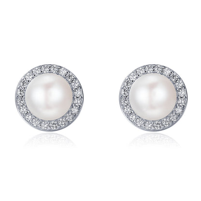 925 Sterling Silver Freshwater Pearl Earrings with CZ for Women