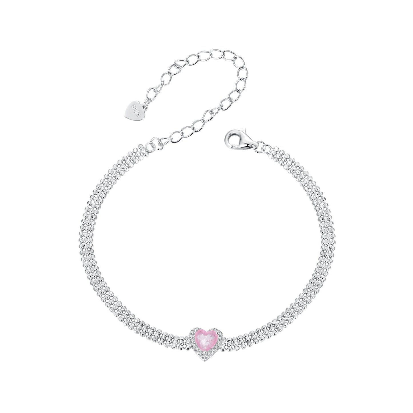 925 Sterling Silver White Gold Plated 8mm CZ Pendant Bracelet for Women